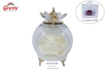 Coppa In Vetro Oro D.12 Cm Con Rosa Panna Completo Di Scatola Led