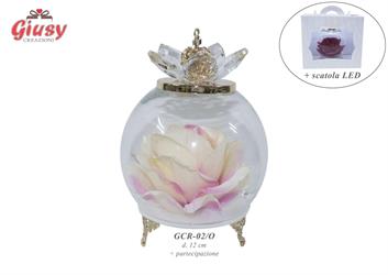 Coppa In Vetro Oro D.12 Cm Con Rosa Sfumata Rosa Completo Di Scatola Led