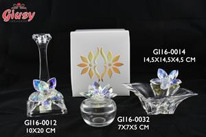 Scatola Tonda In Cristallo Con Foglia Swarovsky 7x7x5 Cm Con Scatola Led