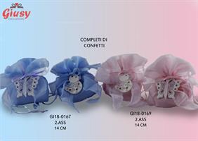 Sacchetto Rosa Con Magnete 2 Soggetti Assortiti Completo Di Confetti A Mandorla