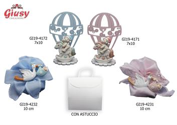 Sacchetto Rosa Con Calamita Cicogna 10 Cm Completo Di Confetti