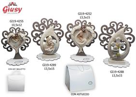 Albero Della Vita In Legno Con Sacra Famiglia Goccia In Resina 13,5x15 Cm Completo Di Astuccio