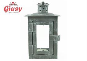 Lanterna Metallo Grigio Con Portoncina 10x10x15