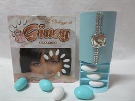 Portaconfetti Azzurro Con Applicazione Elefante In Argento Laminato Cm 7,5