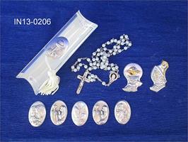 Porta Rosario Tubo Bianco 12 Cm + Rosario Con Applicazione Calice Ovale In Fusione