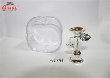 Candeliere In Silver Completo Di Scatola Plex Doppia Porta-Confetti Cm 6X76,5X4 Cm