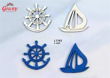 Decorazione In Legno Mare Colore Blue Marine E Bianco 3x3 Cm   12*2880