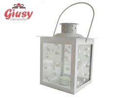 Lanterna Metallo Con Vetro Scritta Love E Cuoricino 12x12x15 Cm