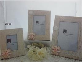 Cornice 7x10 Legno Bianco Con Elefantino Resina Rosa e Fiore Gesso