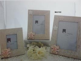 Cornice 13x18 Legno Bianco Con Elefantino Resina Rosa e Fiori Gesso