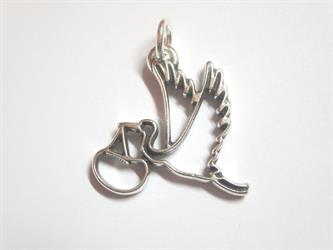 Ciondolo Filo Cicogna In Ottone Placcato Argento 4 Cm