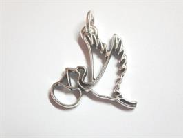 Ciondolo Filo Cicogna In Ottone Placcato Argento 4 Cm
