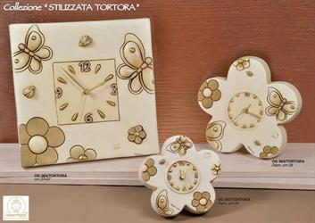 Orologio Stilizzato Tortora Grande A Fiore D.28 Cm In Ceramica Di Capodimonte Completo Di Scatola