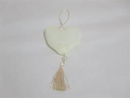 Cuore Tessuto Con Perla e Nappina Crema H.25 Cm
