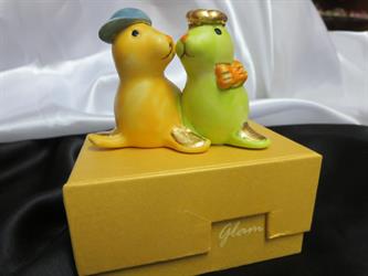 Coppia Foche 6,5 Cm In Porcellana Con Scatola