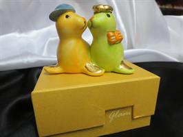 Coppia Foche 6,5 Cm In Porcellana Con Scatola