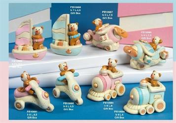 Orso In Barca Celeste 7 Cm In Porcellana Con G.Box