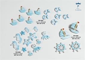 Set 12 Barca a Vela e Timone Decorata Assortiti 4.2 Cm In Resina 1*144