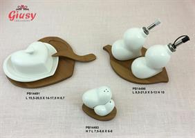 Set Burriera Tagliere Cuore 20,5 Cm In Porcellana e Bambu'
