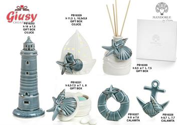 Diffondiprofumo Stilizzato Marino Con Conchiglie 9,5 Cm In Porcellana Completo Di G.Box 1*48