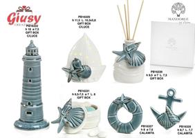 Diffondiprofumo Stilizzato Marino Con Conchiglie 9,5 Cm In Porcellana Completo Di G.Box 1*48