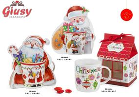 Tazza Babbo Natale In Porcellana 8,7 Cm  Con Scatola 12*36