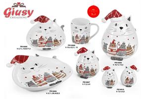 Vassoio Gatto In Ceramica Con Decoro Natalizio 26,4 Cm  2*12