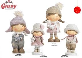 Bimbo Con Cappello E Pinguino In Resina E Stoffa 25 Cm 1*6