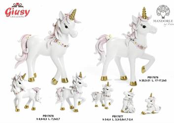 Unicorno Con Fiori In Resina Brillantinata 2 Soggetti Assortiti 21 Cm 2*12