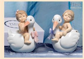 Bimba Su Cicogna In Porcellana Navel H.10 Cm Completa Di Scatola 1*18