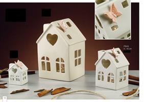 Casa Bianca Con Farfalla Rosa 16 Cm