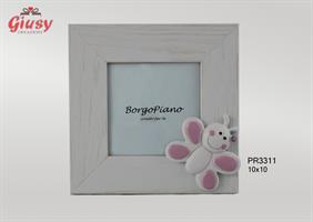 Cornice 10x10 In Legno Graffiato Color Bianco Con Ape Rosa