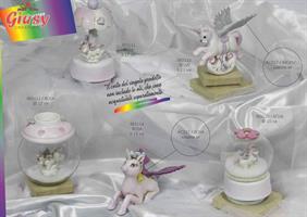 Sfera In Vetro Su Carillon Con Unicorno Rosa In Ceramica Di Capodimonte 10Cm