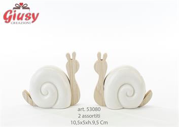 Lumaca In Porcellana E Legno 2 Soggetti Assortiti 10,5x5xh.9,5 Cm 8*64