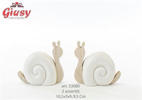 Lumaca In Porcellana E Legno 2 Soggetti Assortiti 10,5x5xh.9,5 Cm 8*64
