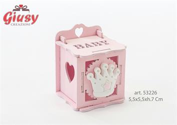 Scatola Legno Con Corona Rosa 5,5x5,5xh.7 Cm 48*480