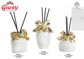 DiffondiProfumo In Porcellana Con Fiocco Decoro Oro 10,2 Cm Completo Di Scatola 1*36