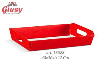Cesto In Cartoncino Decoro Seta Rosso 40x30xh.12 Cm  1*30
