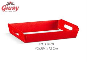 Cesto In Cartoncino Decoro Seta Rosso 40x30xh.12 Cm  1*30