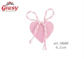 Applicazione Cuore Rosa In Legno Con Adesivo e Fiocco 2,2x2 Cm 12*240