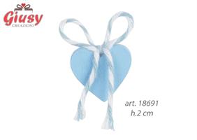 Applicazione Cuore Azzurro In Legno Con Adesivo E Fiocco 2,2x2 Cm 12*240
