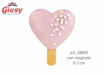 Gelato Cuore Glitter Rosa In Resina Con Magnete h.7 Cm 6*240
