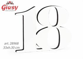 Numero 18 In Legno Colore Bianco/Glitter Nero 33xh.30 Cm 1*16