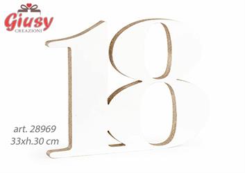Numero 18 In Legno Colore Bianco/Glitter Champagne 33xh.30 Cm 1*16