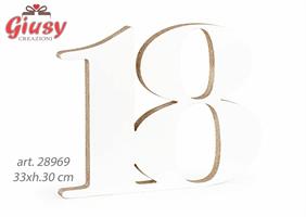Numero 18 In Legno Colore Bianco/Glitter Champagne 33xh.30 Cm 1*16