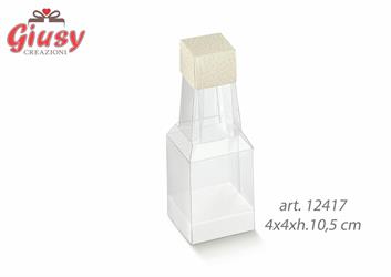 Scatola Bottiglia In Pvc Con Tappo In Cartoncino Decoro Pelle Bianca 4x4x10,5 10*200
