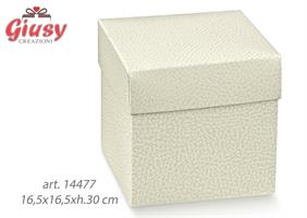 Scatola Fondo e Coperchio In Cartoncino Decoro pelle Bianca 16,5x16,5xh.30 Cm