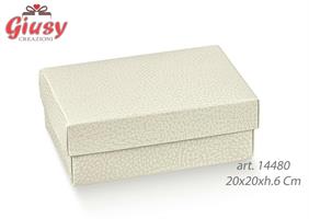 Scatola Fondo E Coperchio In Cartoncino Decoro Pelle Bianca 20x20xh.6 Cm 1*20