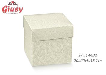 Scatola Fondo e Coperchio In Cartoncino Decoro Pelle Bianca 20x20xh.15 Cm