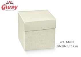 Scatola Fondo e Coperchio In Cartoncino Decoro Pelle Bianca 20x20xh.15 Cm